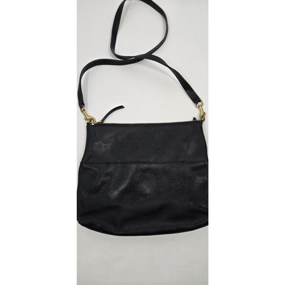 Fossil Fiona Large Crossbody Pebbled Leather Purse Black Gold Detachable Strap - Picture 4 of 11